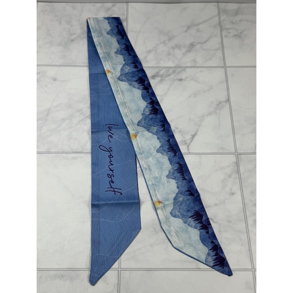 Blue Mountain Landscape Love Yourself Skinny Scarf Bag Accessory Headband 32in